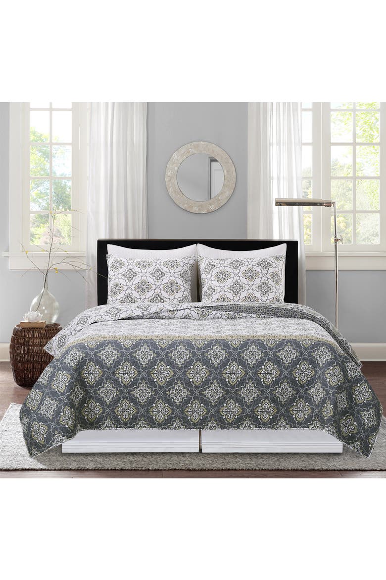 Booker Medallion Bedding Quilt Set, Alternate, color, Gray
