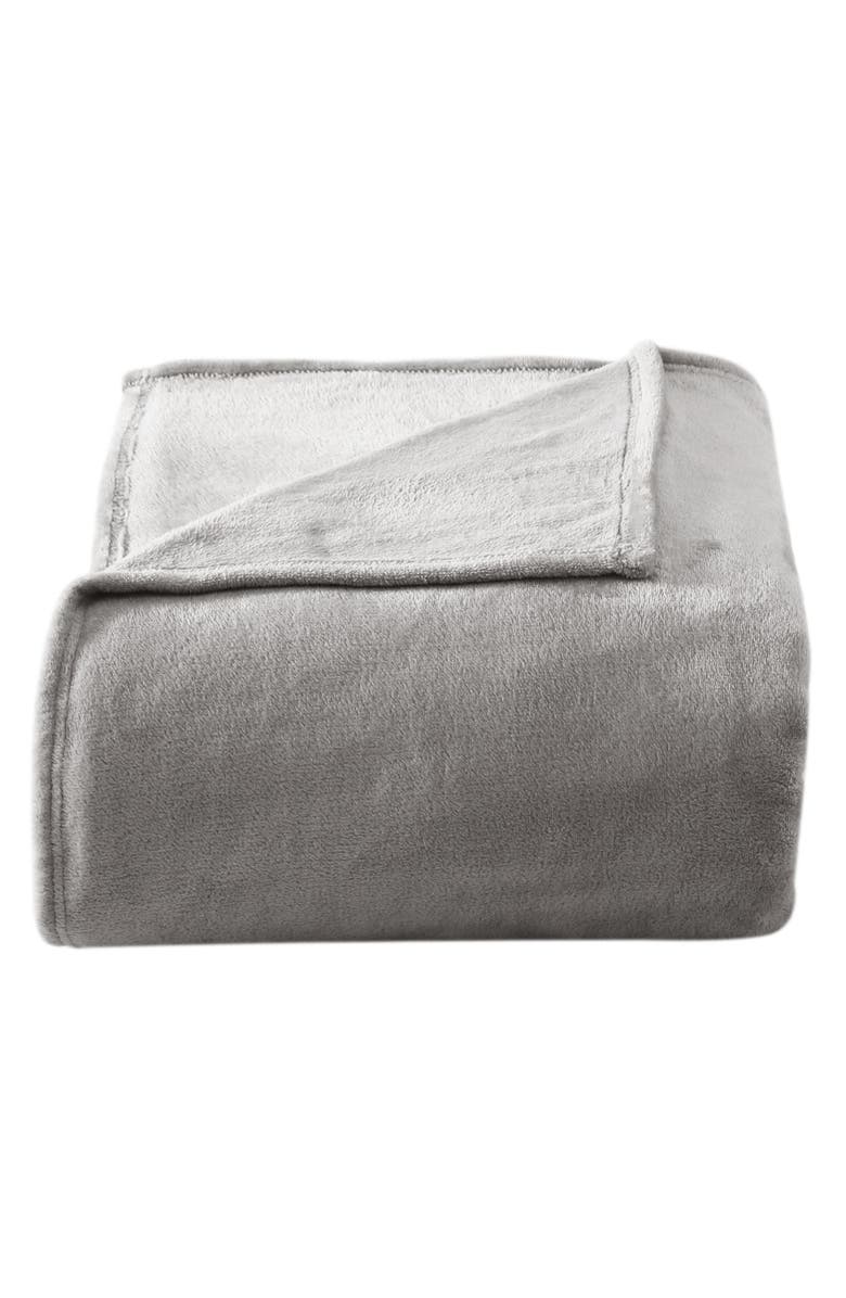 POPPY AND FRITZ Plush Fleece Throw Blanket, Main, color, Grey