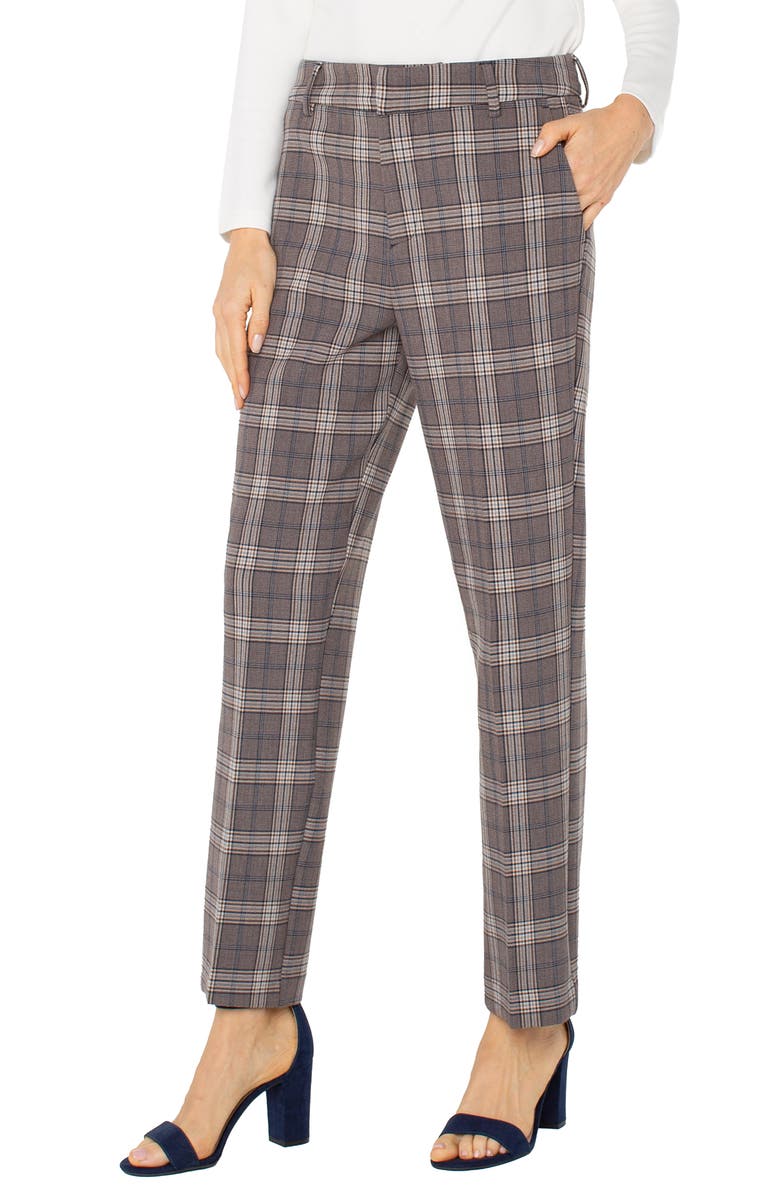 Liverpool Los Angeles Kelsey Glen Plaid High Waist Tapered Pants, Main, color, Brown/ Navy Glen Check