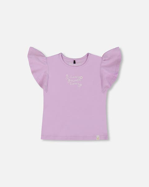Baby Girl's Flutter Sleeve Top With Print Lilac