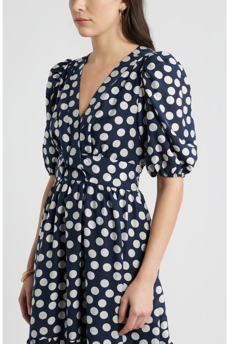 Twist Detail Allover Print Midi Dress, Alternate, color, NAVY- IVORY ANNIE DOT