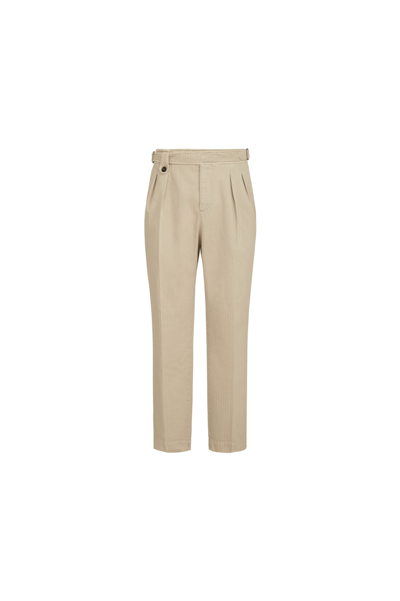 Cotton chevron trousers with double pleats and waist tabs, Alternate, color, Navy Blue