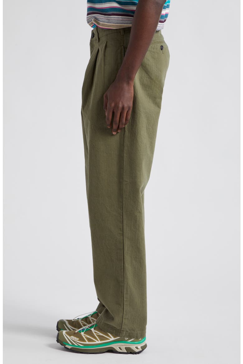 Double Pleat Cotton Herringbone Pants, Alternate, color, ARMY GREEN