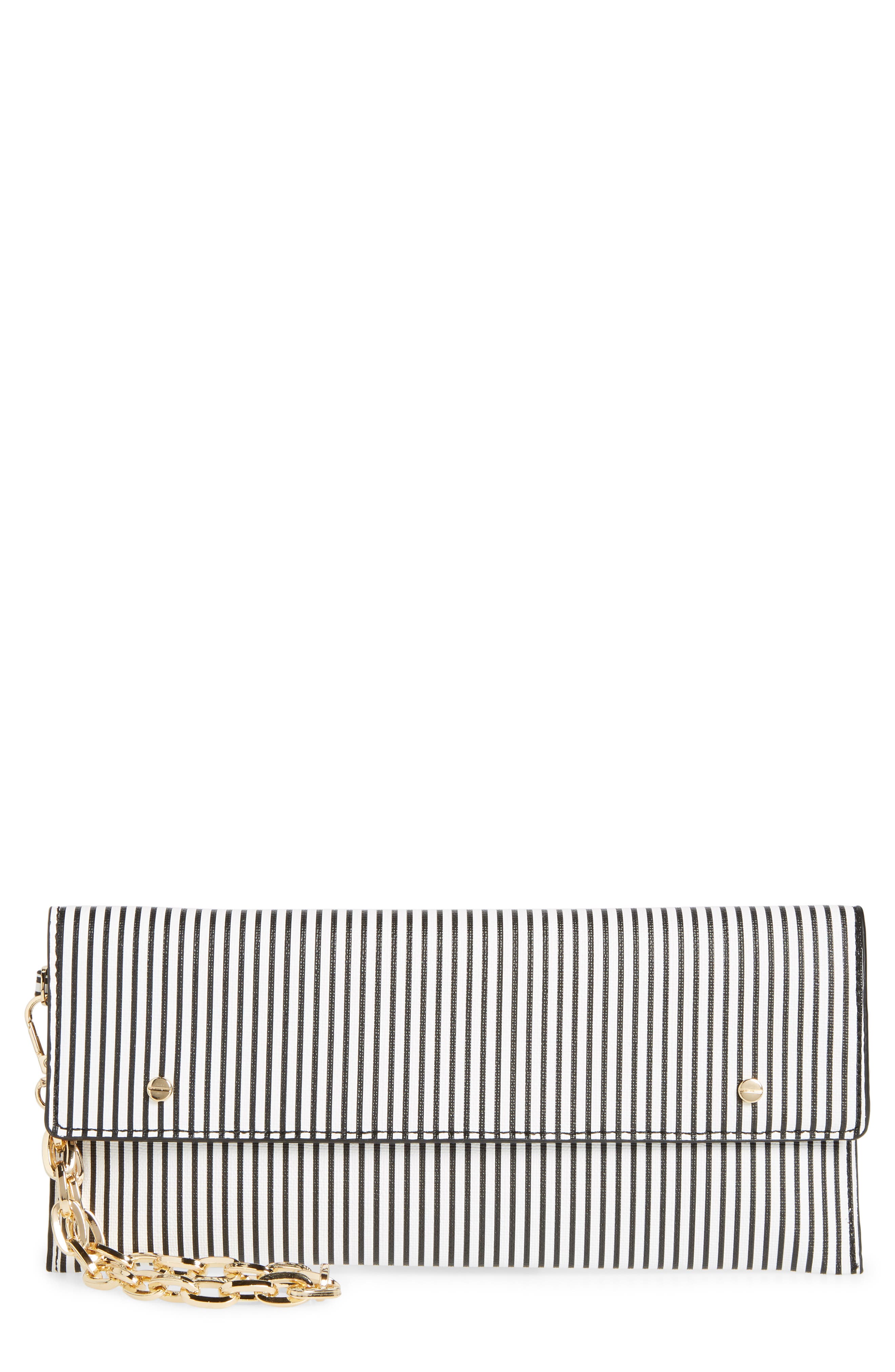 April Vegan Leather Wristlet, Main, color, BLACK/ WHITE STRIPE