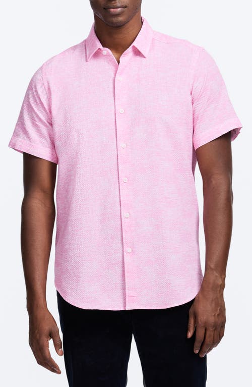 Robert Graham Reid Geo Textured Short Sleeve Cotton Button-up Shirt In Pink