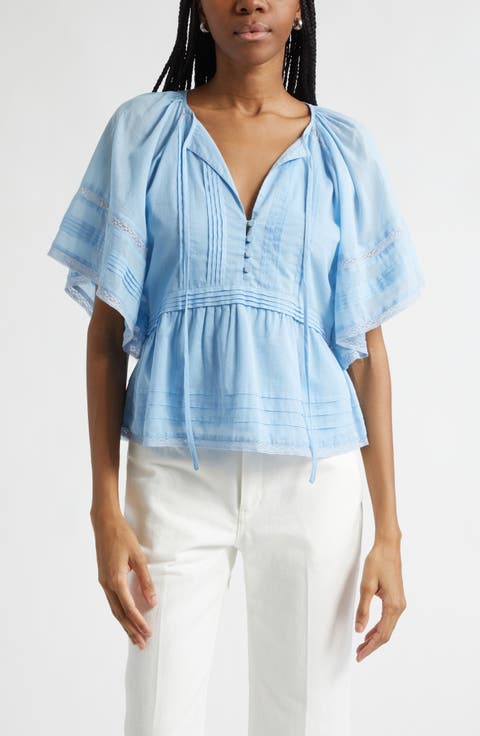Sherry Pintuck & Lace Detail Cotton Top