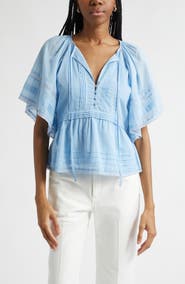 Ramy Brook Sherry Pintuck & Lace Detail Cotton Top