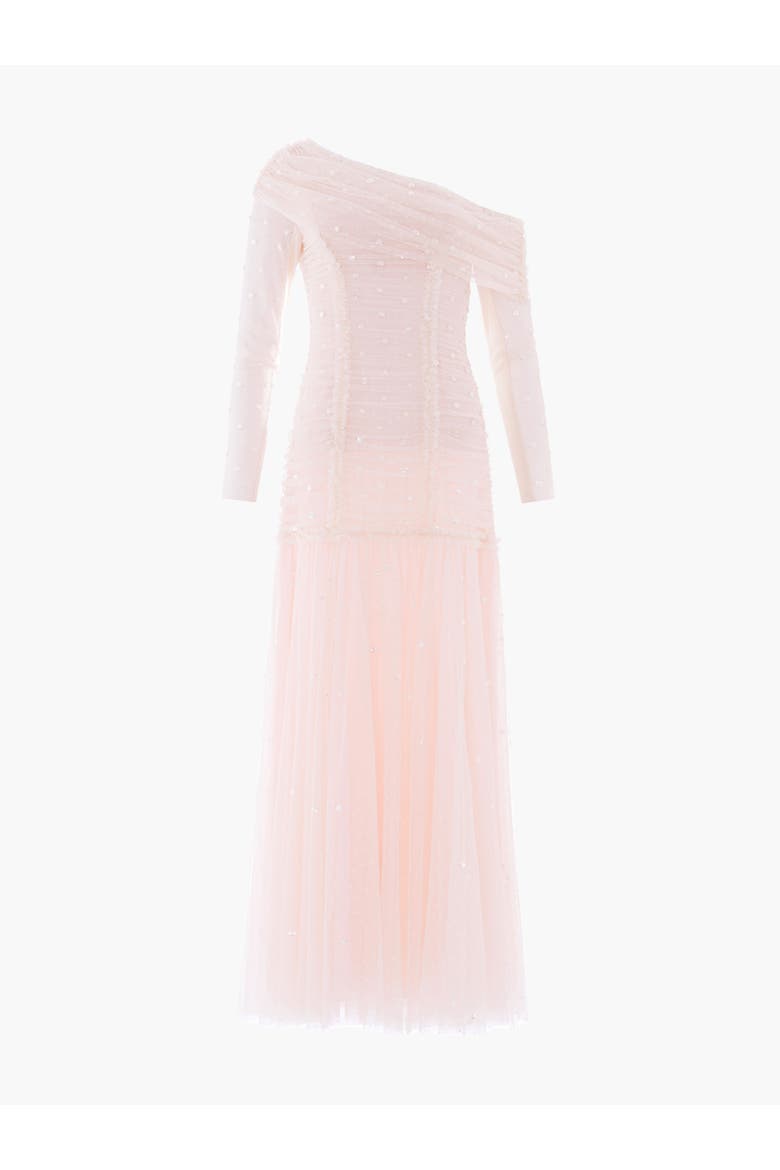 Gigi Dot One-Shoulder Ruched Gown, Alternate, color, Cream/Peony Pink