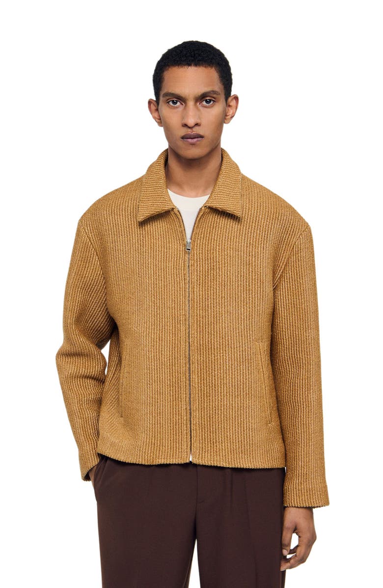 SANDRO Woven raffia jacket, Alternate, color, Camel