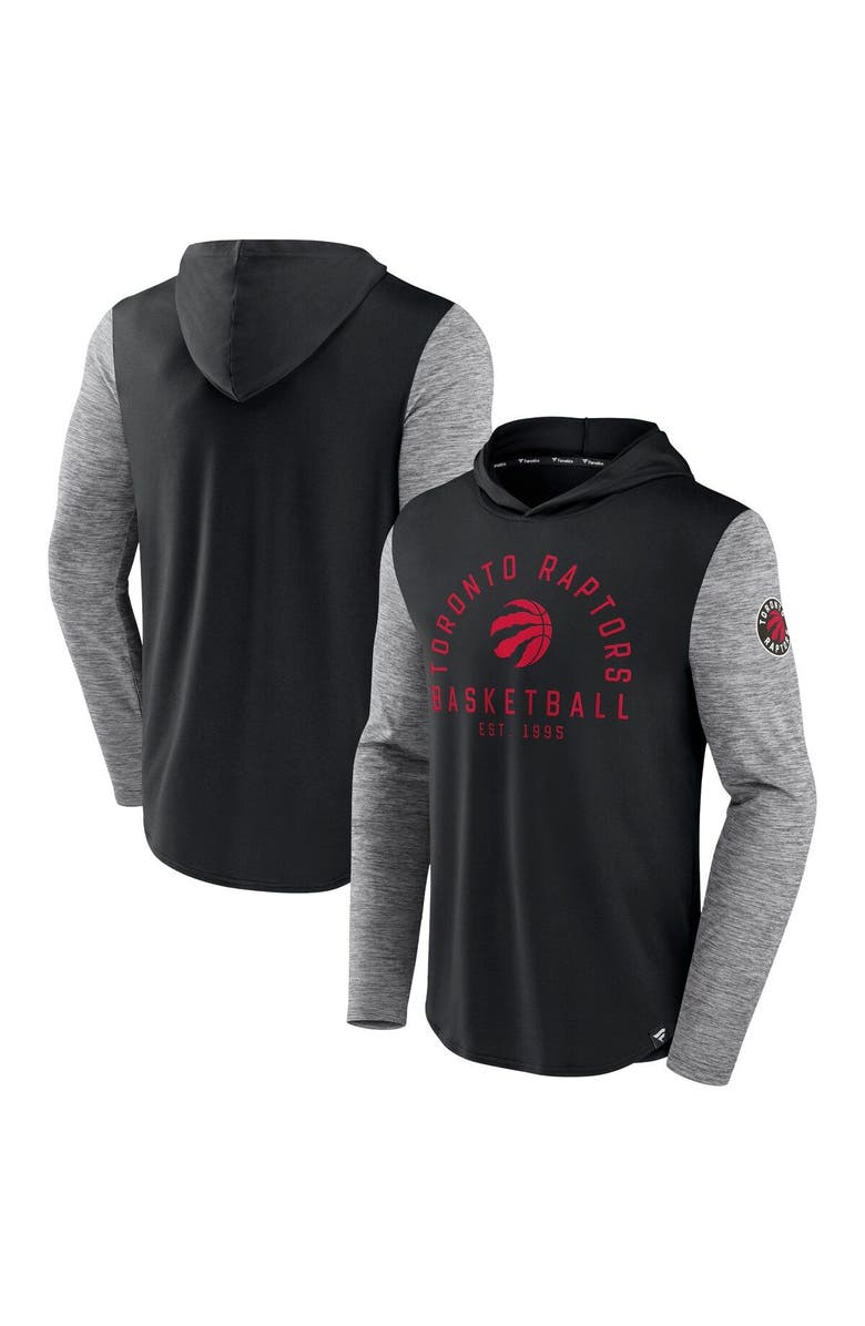 FANATICS Men's Fanatics Branded Black/Heathered Charcoal Toronto Raptors Deep Rotation Performance Pullover Hoodie, Main, color, 
