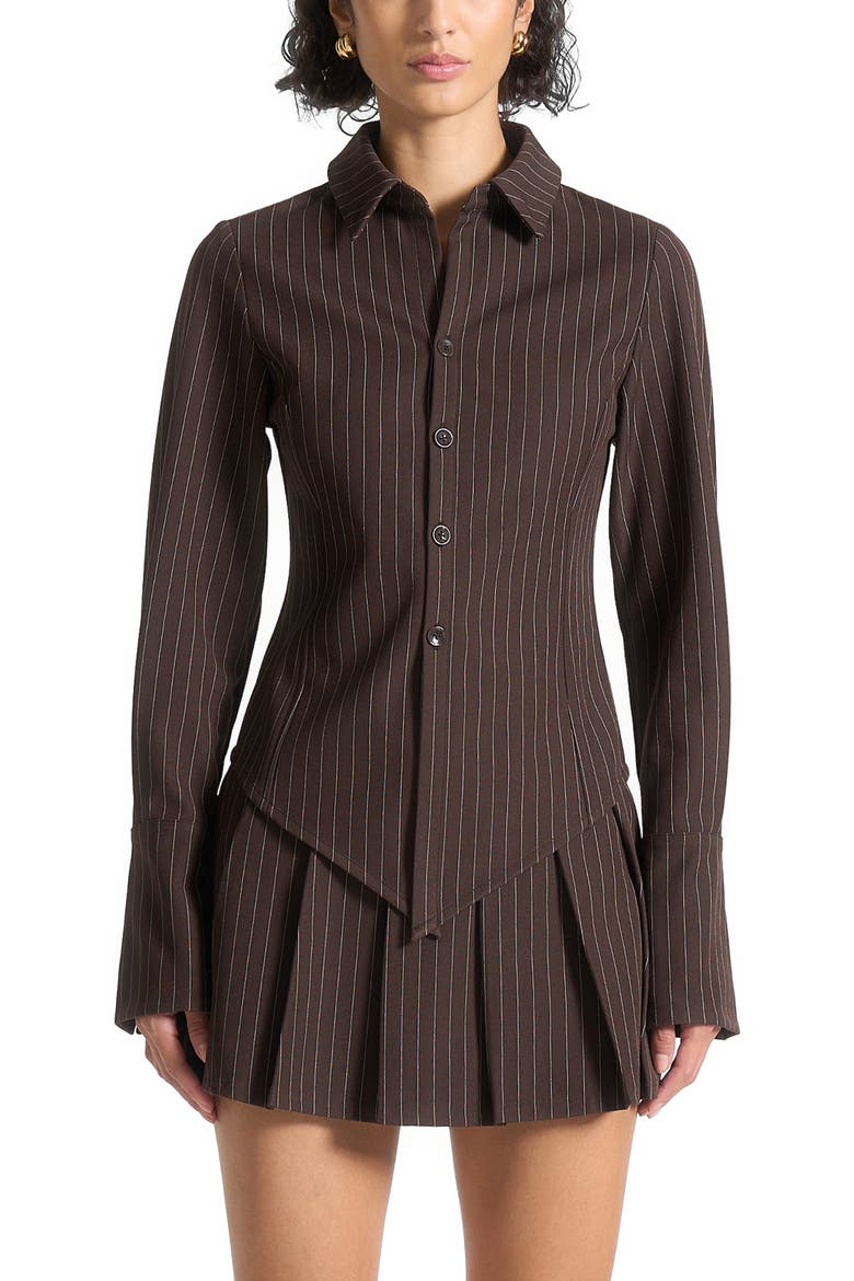 Sonia Pinstripe Angled Shirt, Main, color, Brown