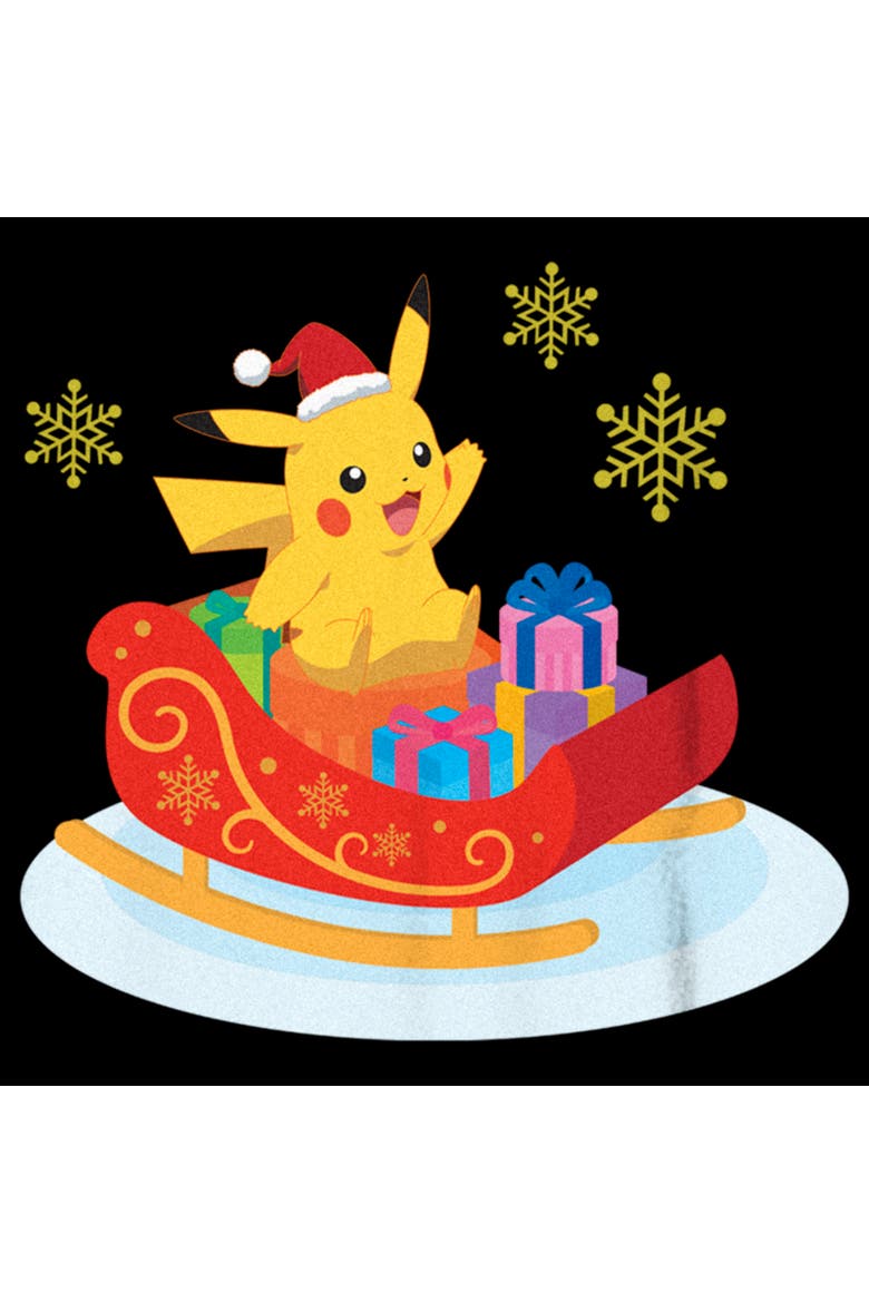 Boy's Pokemon Christmas Pikachu Sleigh  Graphic T-Shirt, Alternate, color, Black
