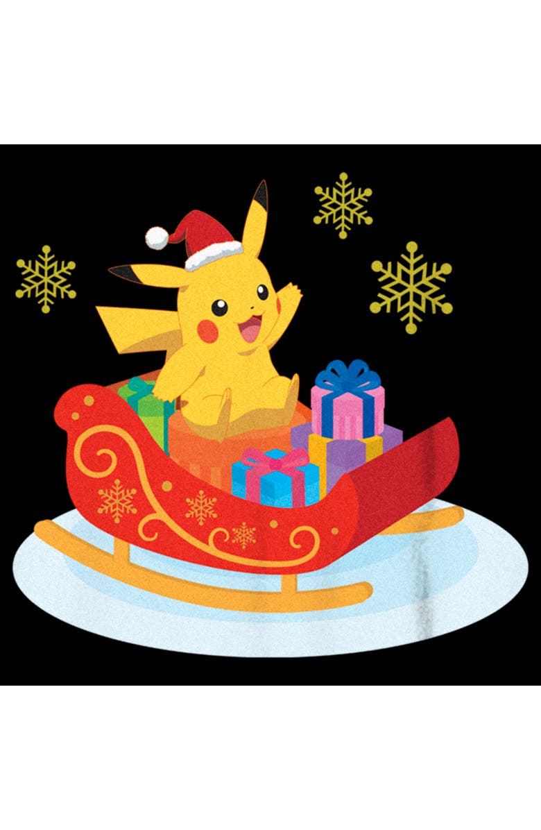 POKEMON Boy's Pokemon Christmas Pikachu Sleigh  Graphic T-Shirt, Alternate, color, Black