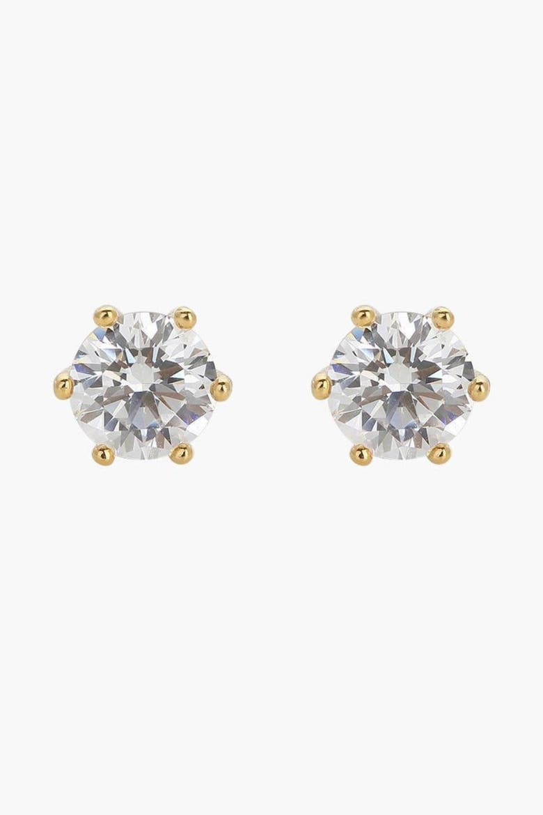 Sterling Silver 18k Gold Plated Estelle Stud Earrings Sparkle Trendy, Main, color, Gold