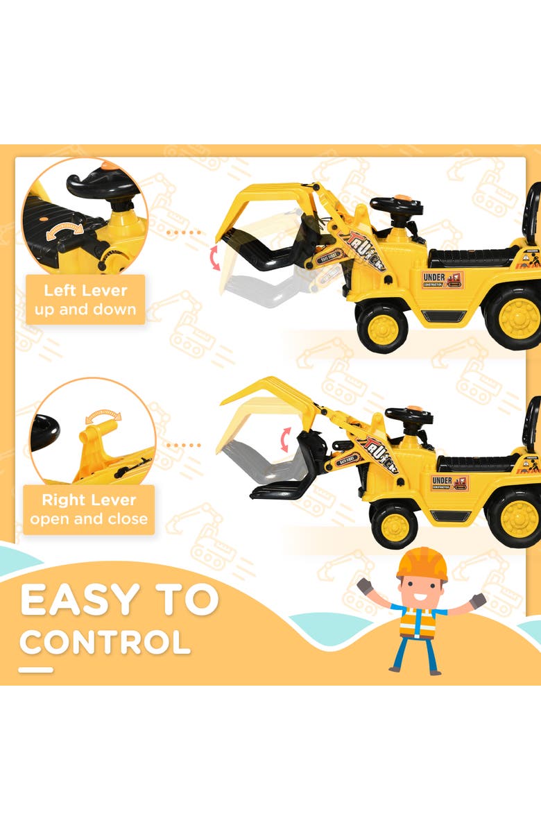 Aosom Kids Excavator Ride-on with Sound, Storage, Alternate, color, Yellow