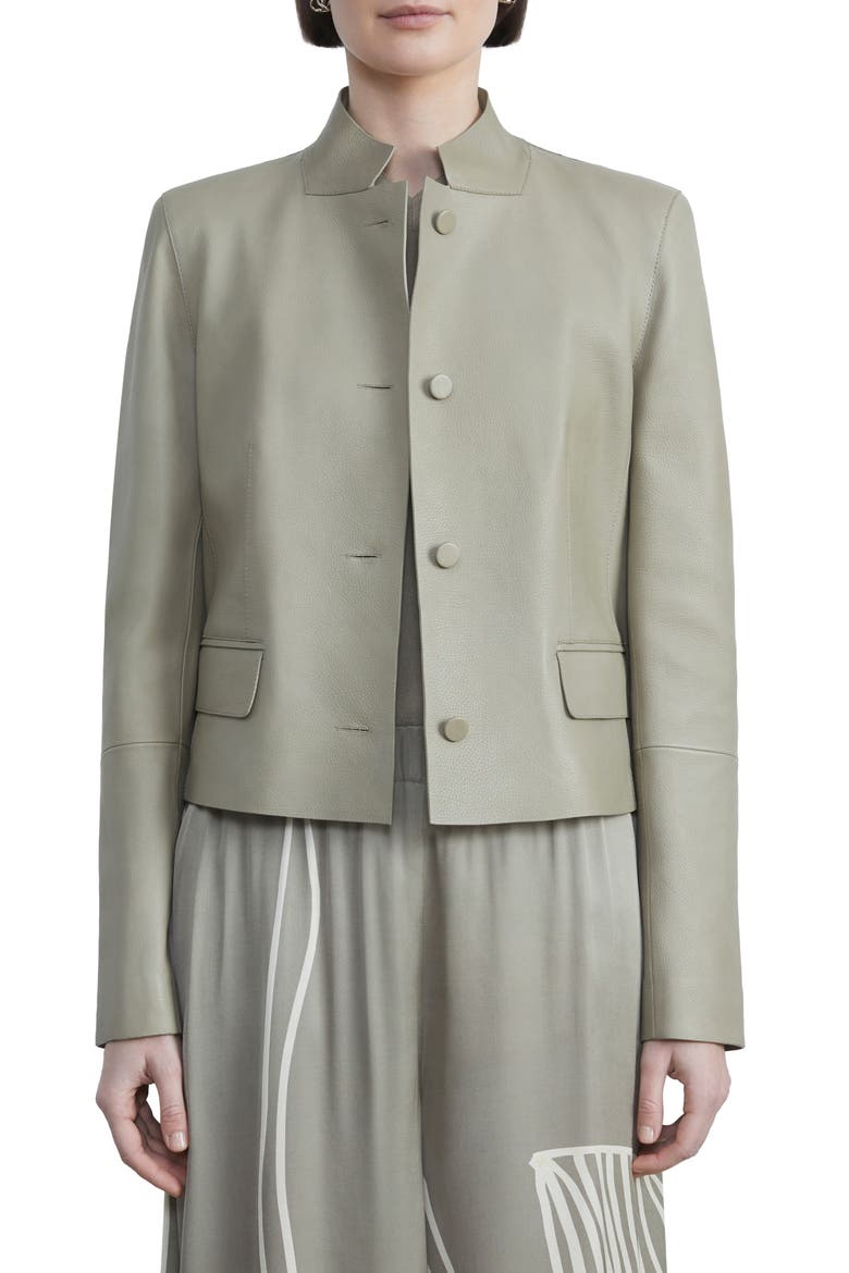 Lex Crop Leather Jacket, Main, color, GREEN CLAY