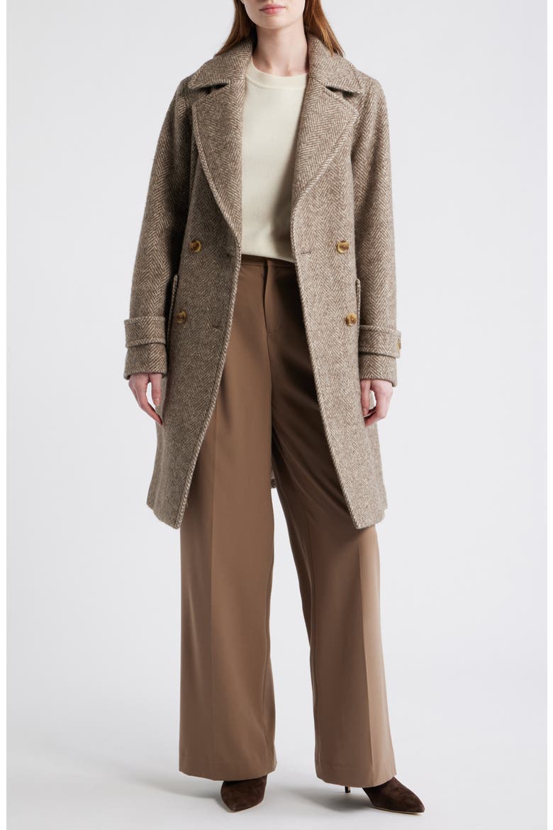 Double Breasted Wool Blend Herringbone Coat, Alternate, color, OATMEAL HERRINGBONE