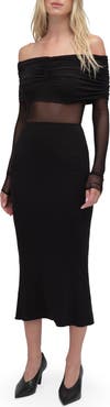 Favorite Daughter The New Era Ruched Off the Shoulder Long Sleeve Midi Dress