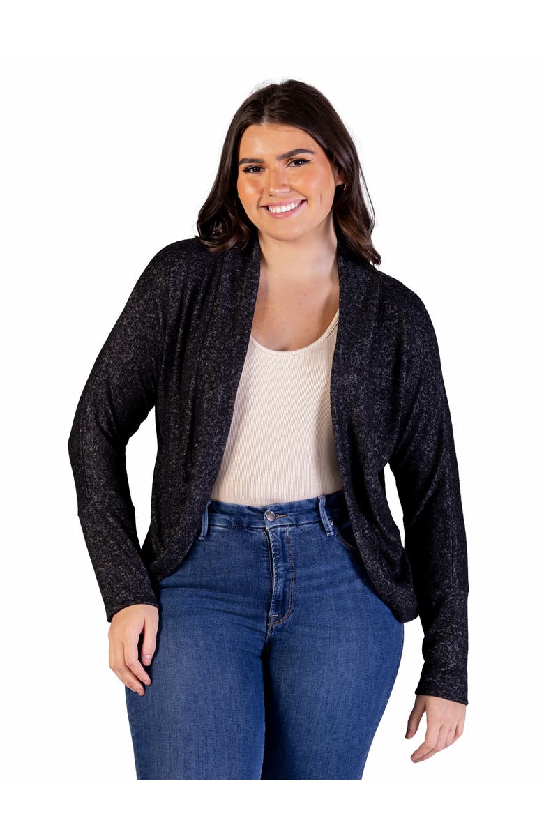 24seven Comfort Apparel Curved Hem Open Front Long Bolero Shrug, Main, color, Black