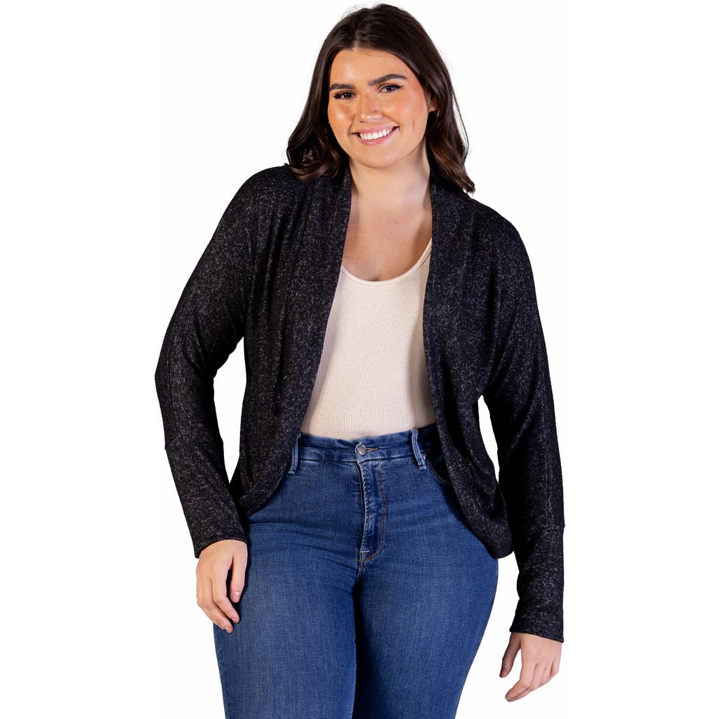 24seven Comfort Apparel Curved Hem Open Front Long Bolero Shrug In Black