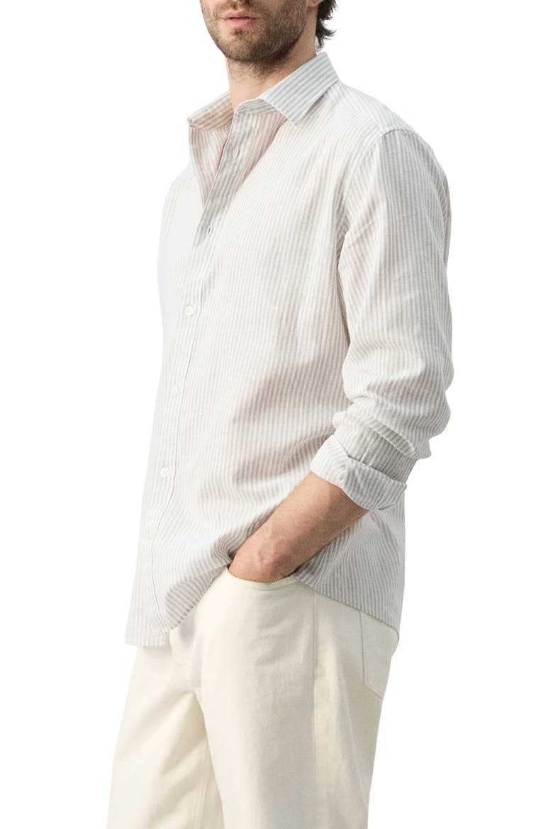 Regular Fit Stripe Cotton & Linen Button-Up Shirt, Alternate, color, SAND