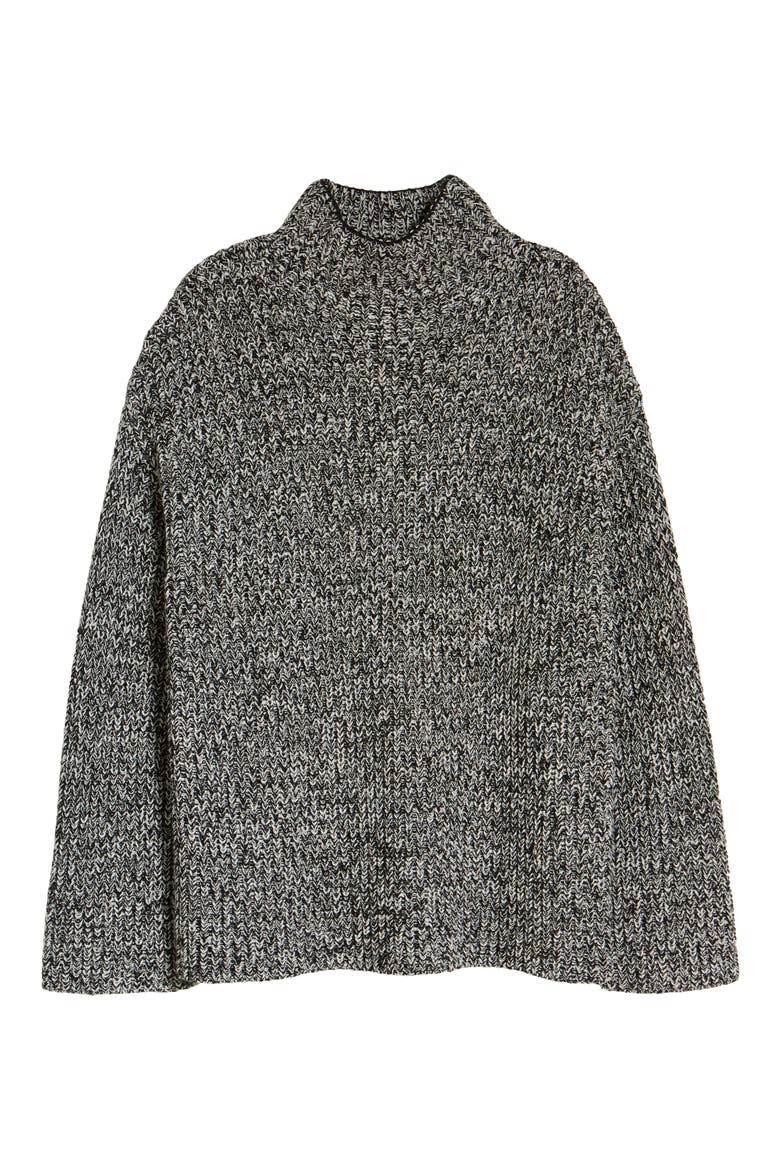Shaker Mock Neck Sweater, Alternate, color, BLACK- IVORY MARL