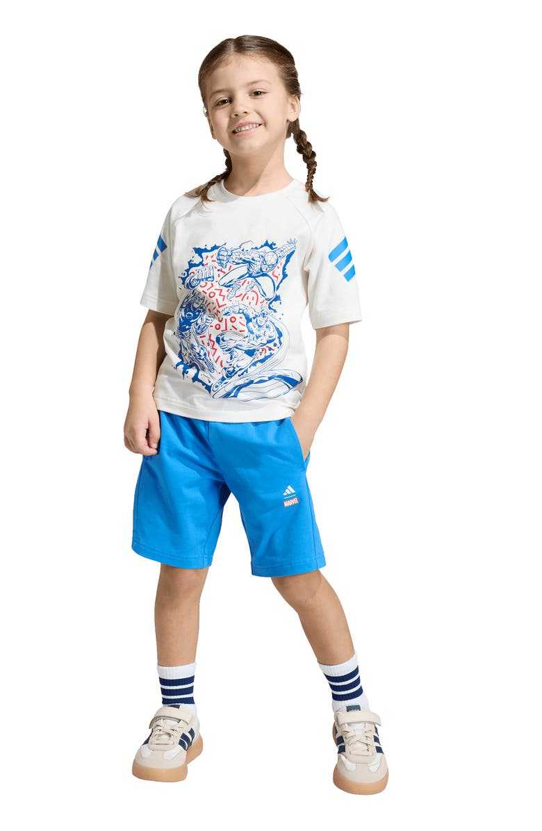 adidas Originals x Disney Kids' Marvel Avengers Graphic T-Shirt & Shorts Set, Alternate, color, Off White/ Ray Blue