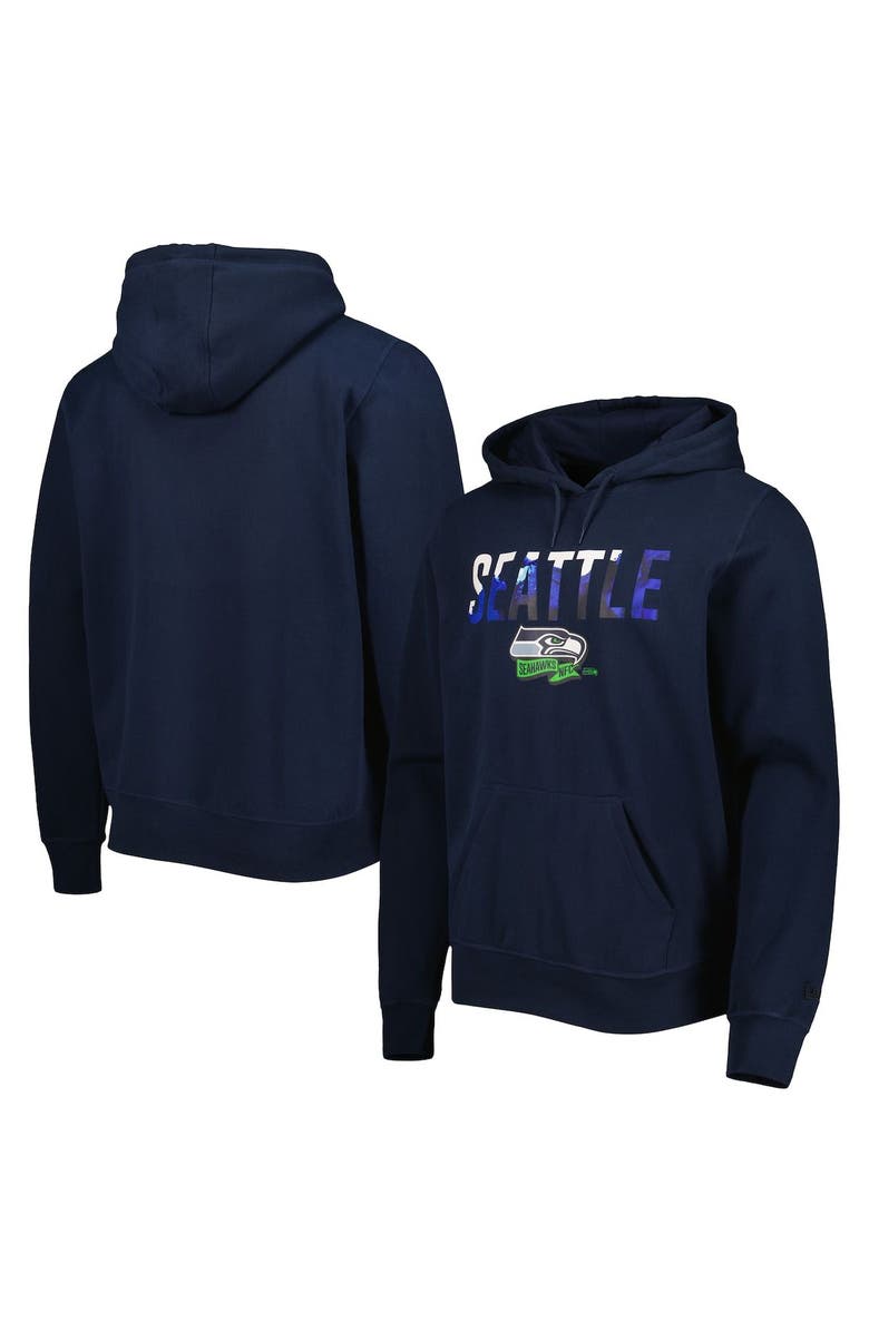 New Era Men's New Era College Navy Seattle Seahawks Ink Dye Pullover Hoodie, Alternate, color,