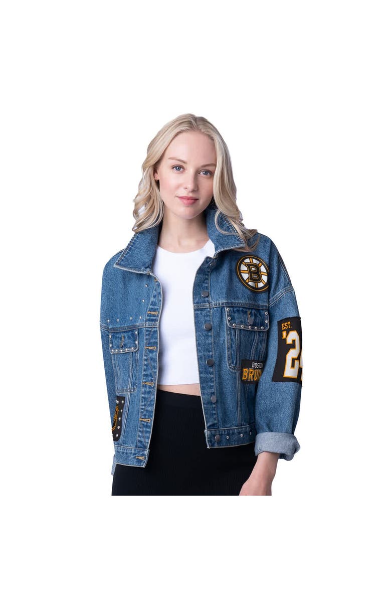 G-III 4HER BY CARL BANKS Women's G-III 4Her by Carl Banks Boston Bruins Game Ball Cropped Button-Up Denim Jacket, Main, color, Denim