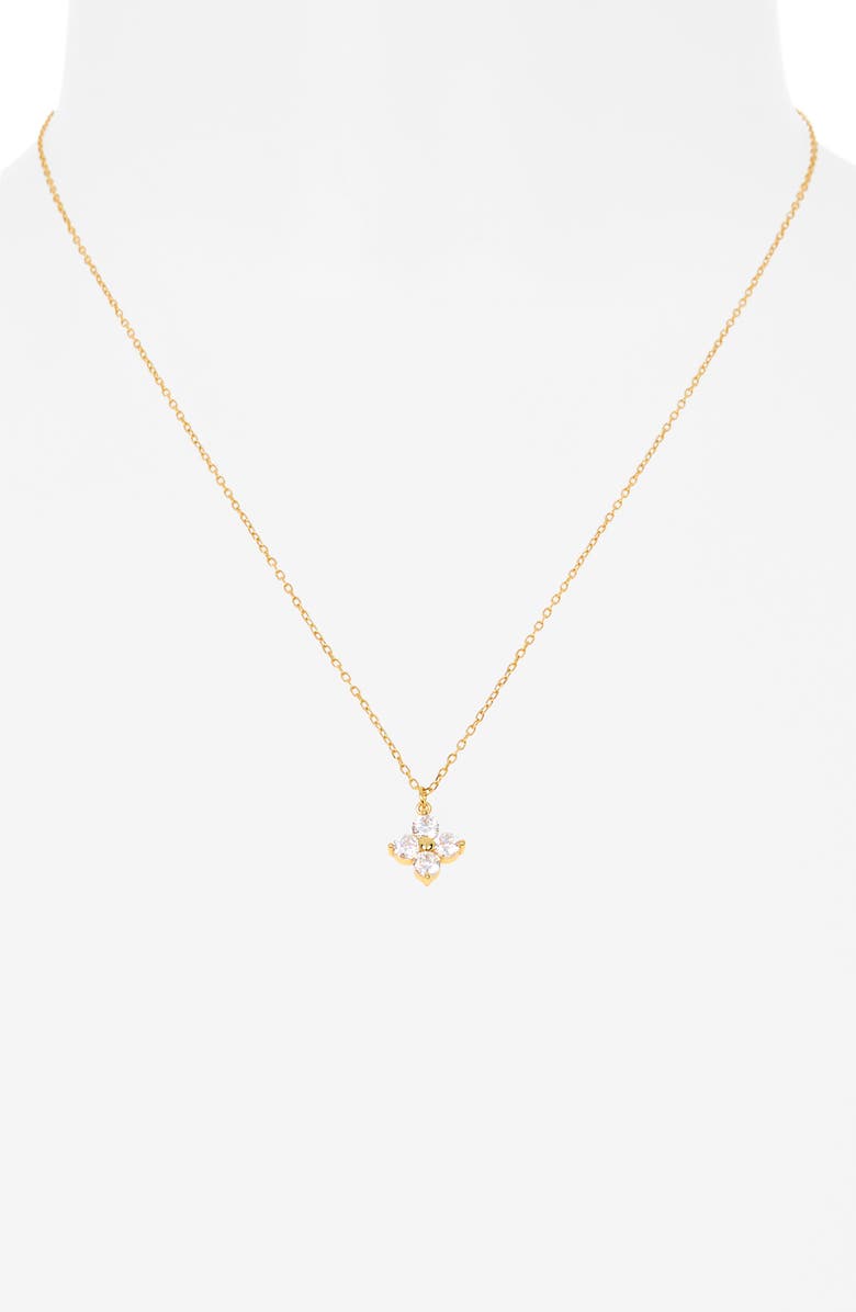 Argento Vivo Sterling Silver Clover Cubic Zirconia Cluster Pendant Necklace, Alternate, color, Gold