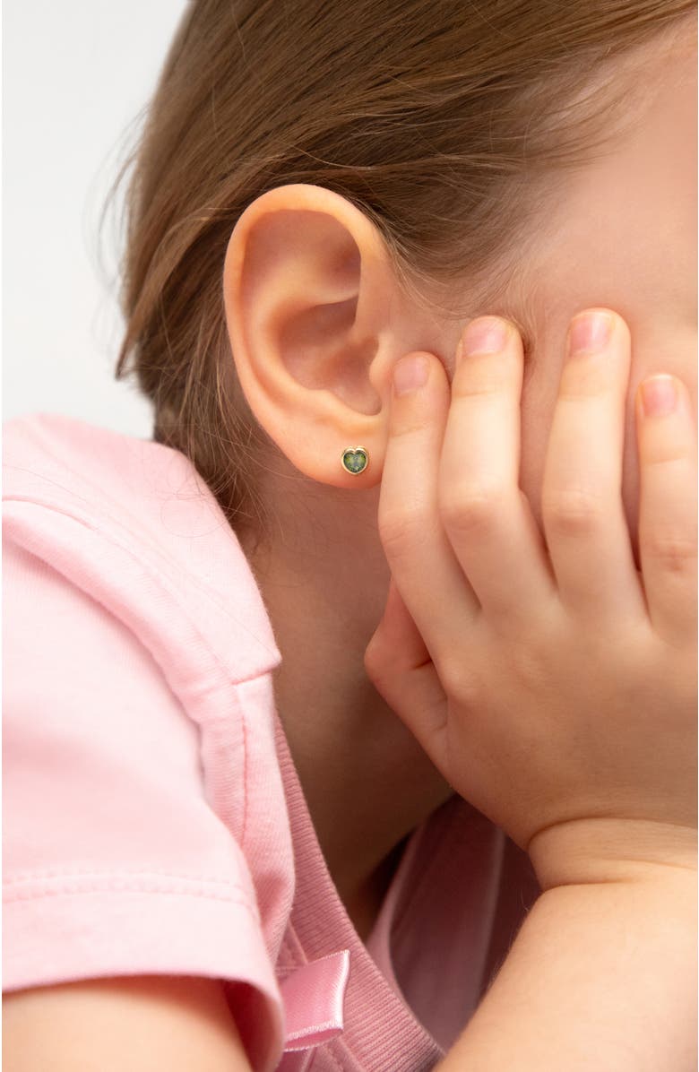 In Season Jewelry 14k Heart Bezel Simulated Birthstone Earrings, Alternate, color, August