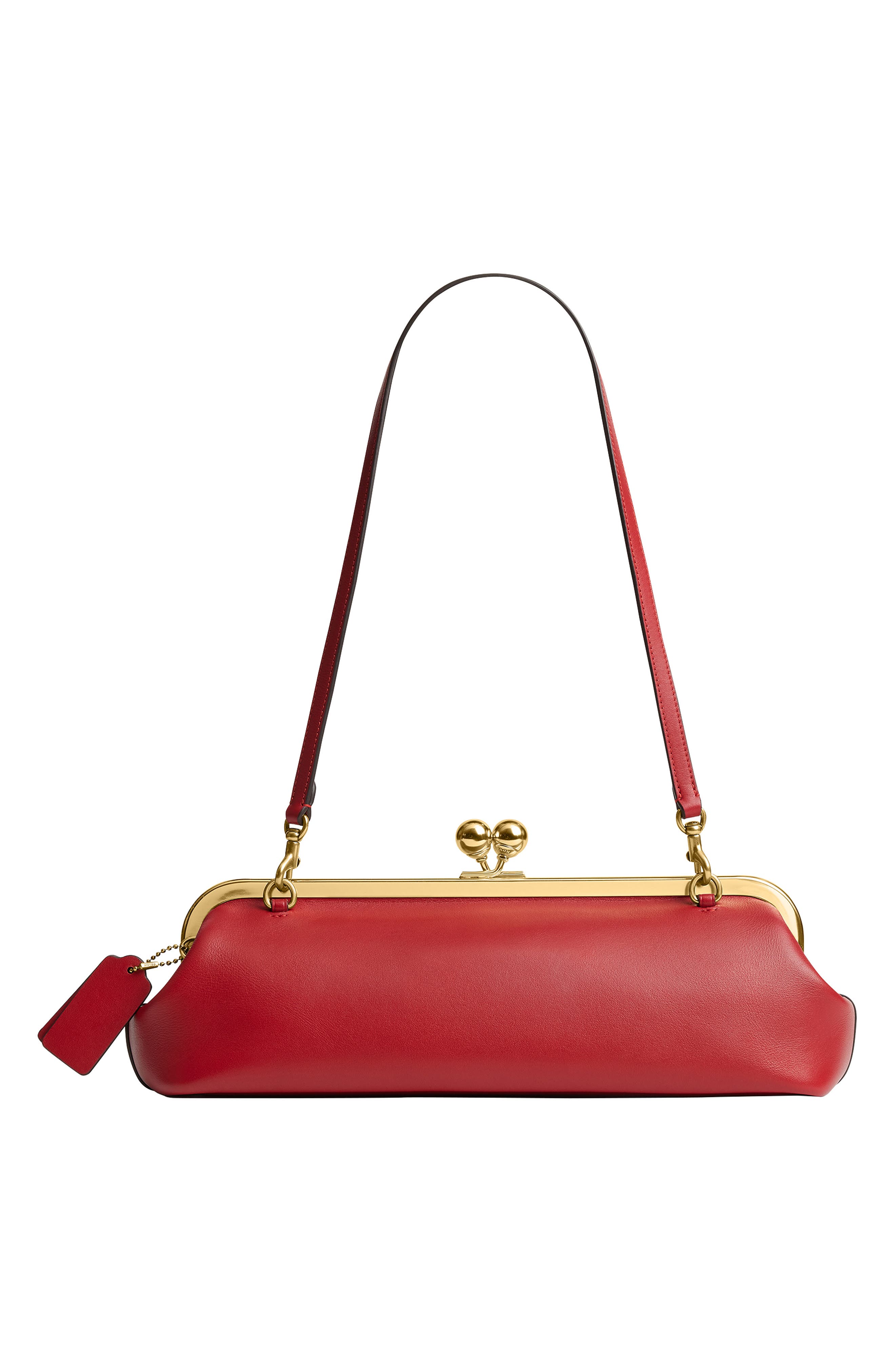 Kisslock Glovetanned Leather Frame Clutch, Alternate, color, B4/ POPPY