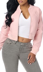 True Religion Embossed Faux Leather Bomber Jacket