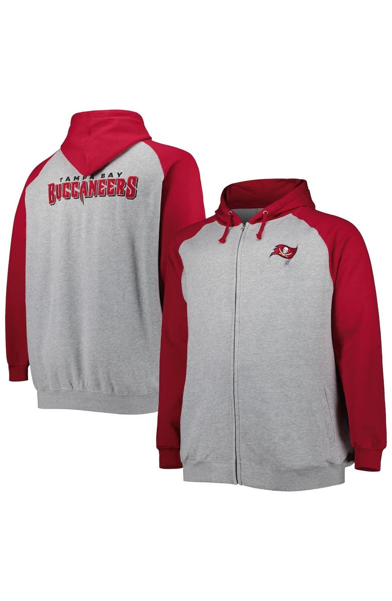 PROFILE Men's Heather Gray Tampa Bay Buccaneers Big & Tall Fleece Raglan Full-Zip Hoodie Jacket, Main, color, Heather Gray