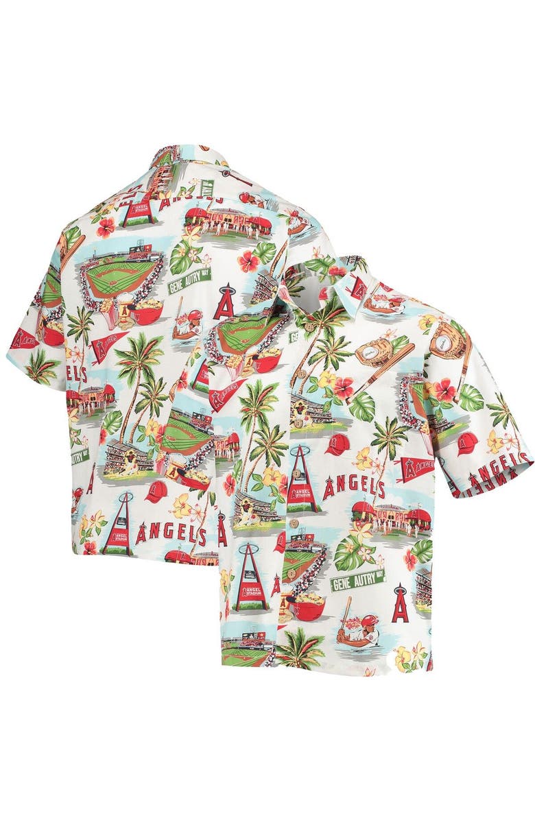 Reyn Spooner Men's Reyn Spooner White Los Angeles Angels Scenic Button-Up Shirt, Main, color, 