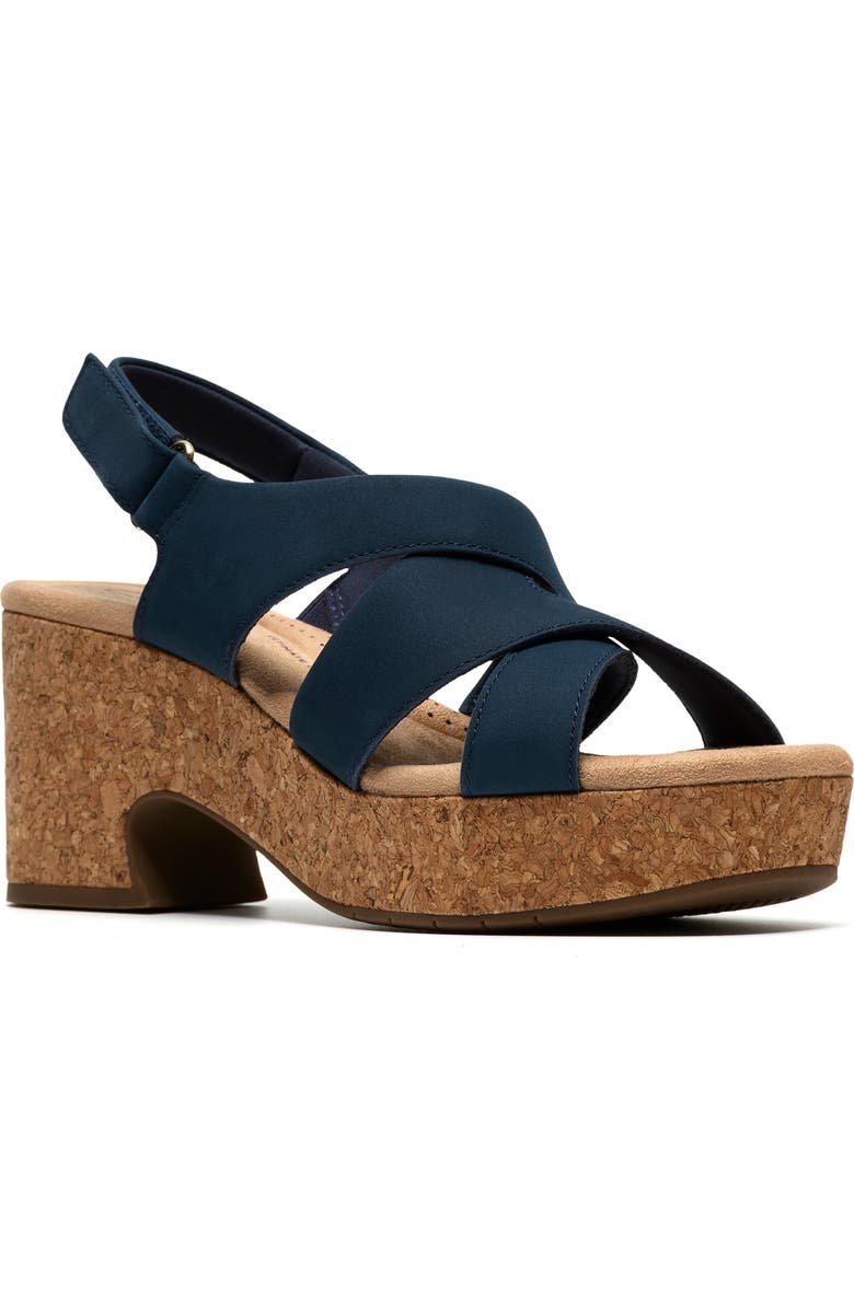 Clarks<sup>®</sup> Nerisa Grace Platform Sandal, Main, color, Navy Nubuck