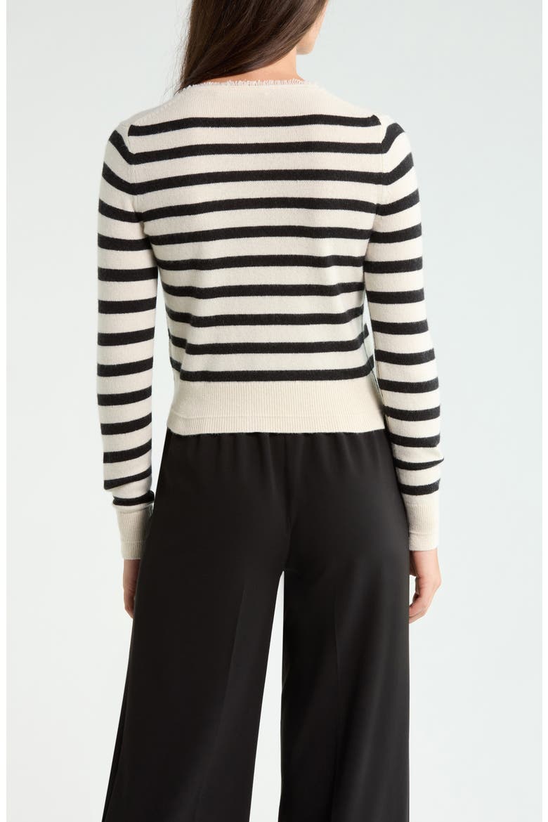 Fringe Trim Stripe Cashmere & Organic Cotton Cardigan, Alternate, color, IVORY/ BLACK STRIPE