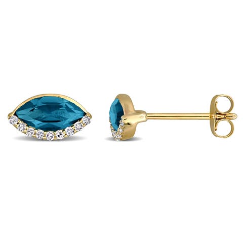 Gemstone & Diamond Stud Earrings 14k