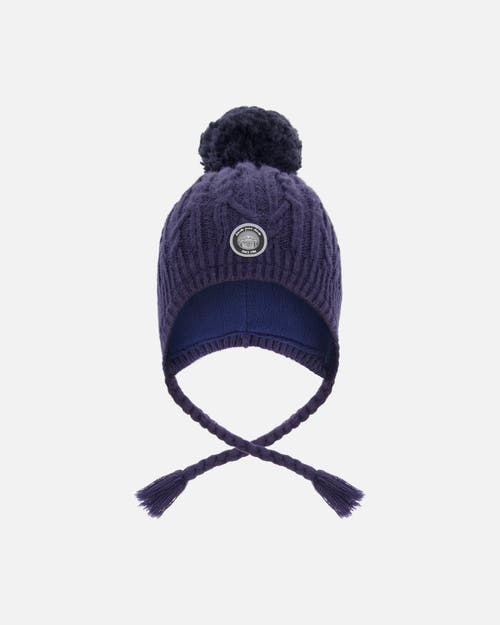 Deux Par Deux Kids Gender Inclusive Lined Winter Hat With Pompom In Blue