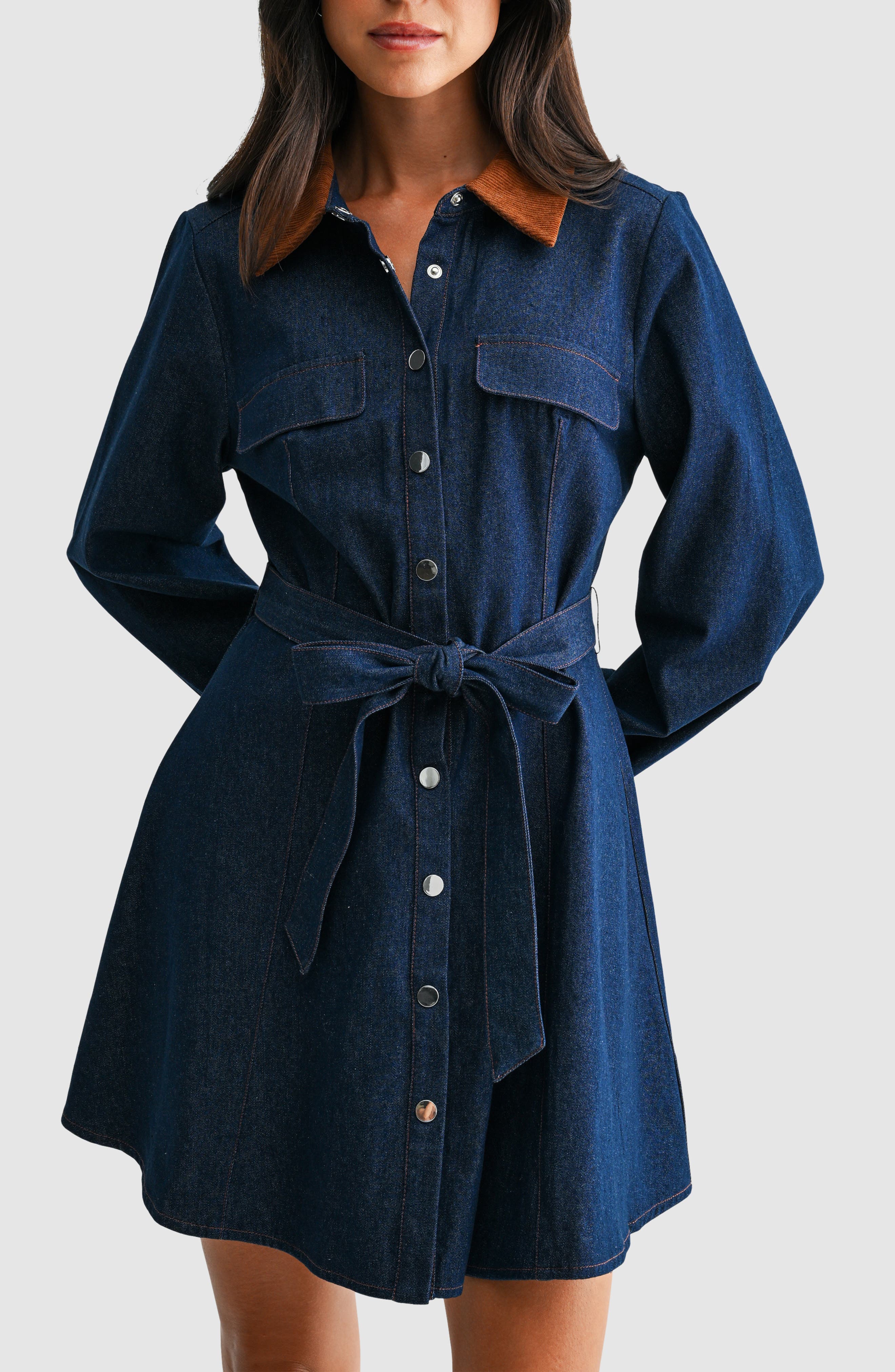 Contrast Collar Denim Minidress