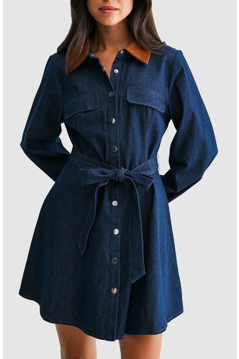 Contrast Collar Denim Minidress, Main, color, DARK DENIM