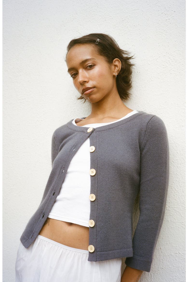 3/4 Sleeve Cashmere Cardigan, Alternate, color, Dark Grey