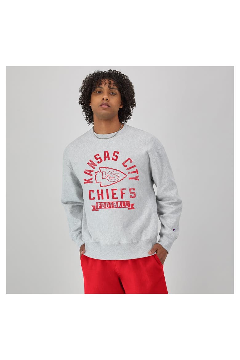 Men's Champion  Heather Gray Kansas City Chiefs Reverse Weave Fleece Pullover Sweatshirt, Alternate, color, Heather Gray