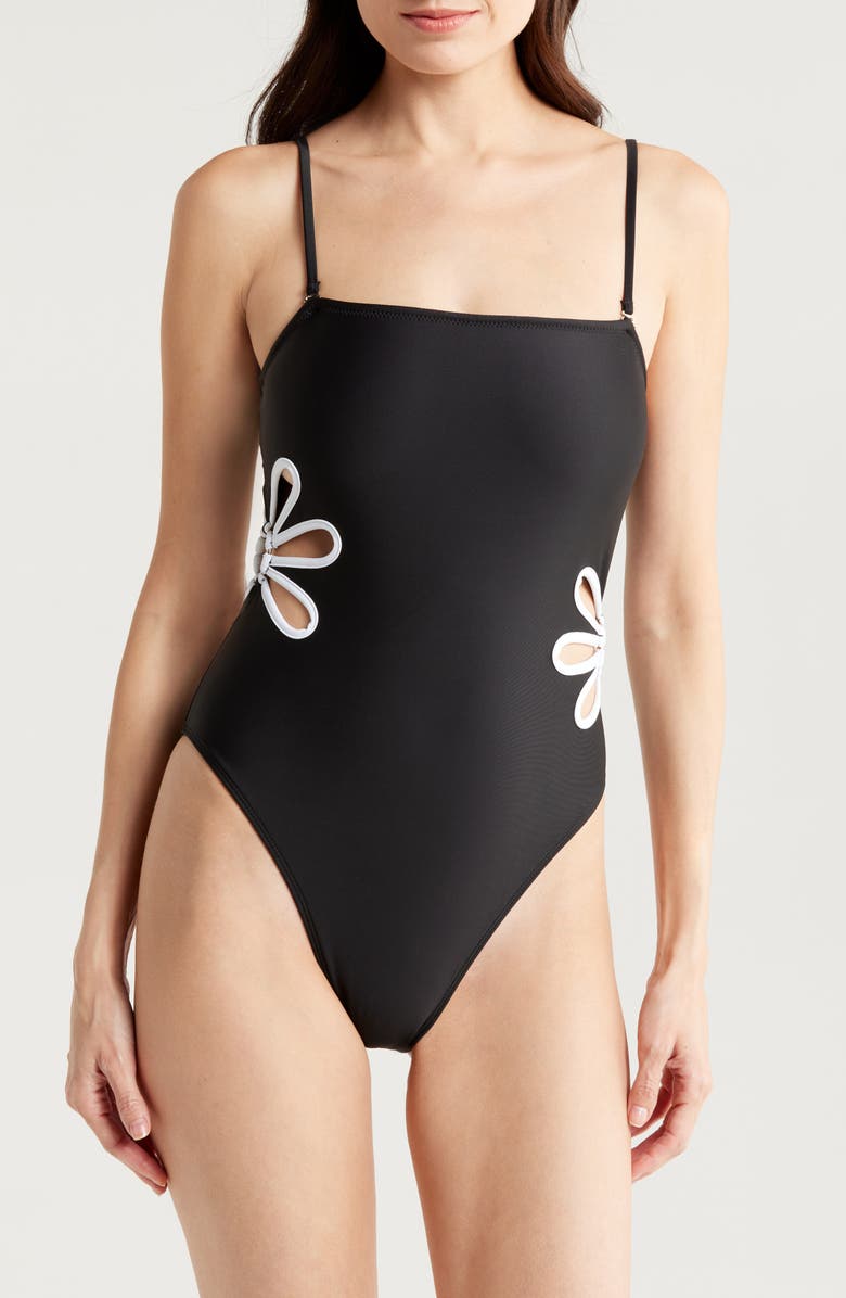 Ramy Brook Luca Cutout One-Piece Swimsuit, Alternate, color, Black/ White Cutout