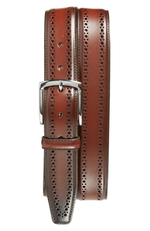 Allen Edmonds Manistee Brogued Leather Belt In Brown