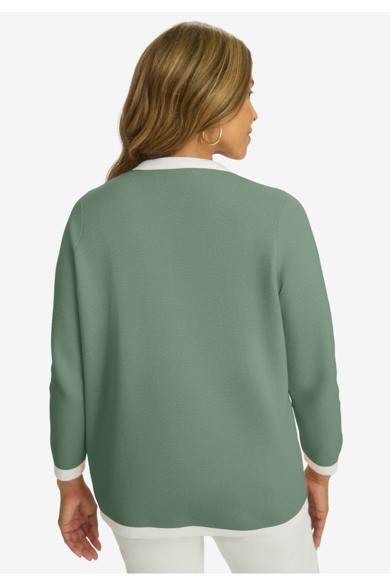 Tipped Boxy Cardigan, Alternate, color, OLIVE DRAB WHITE