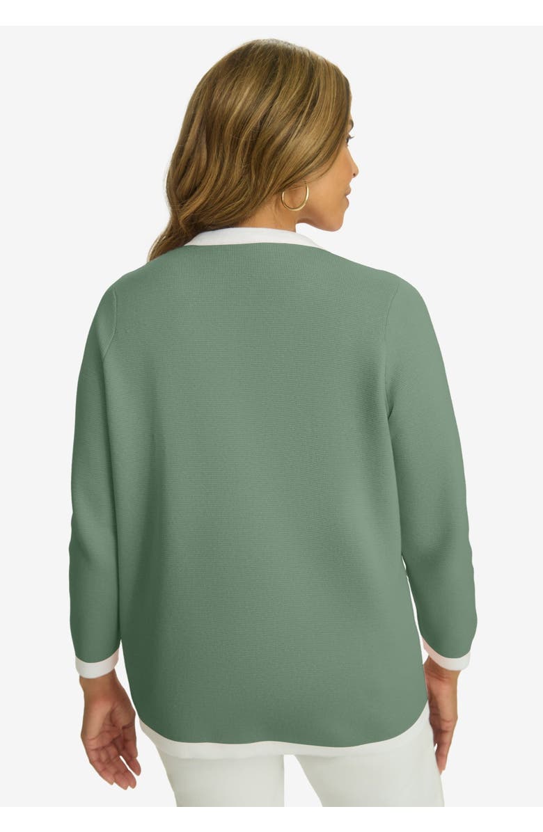Jessica London Tipped Boxy Cardigan, Alternate, color, Olive Drab White