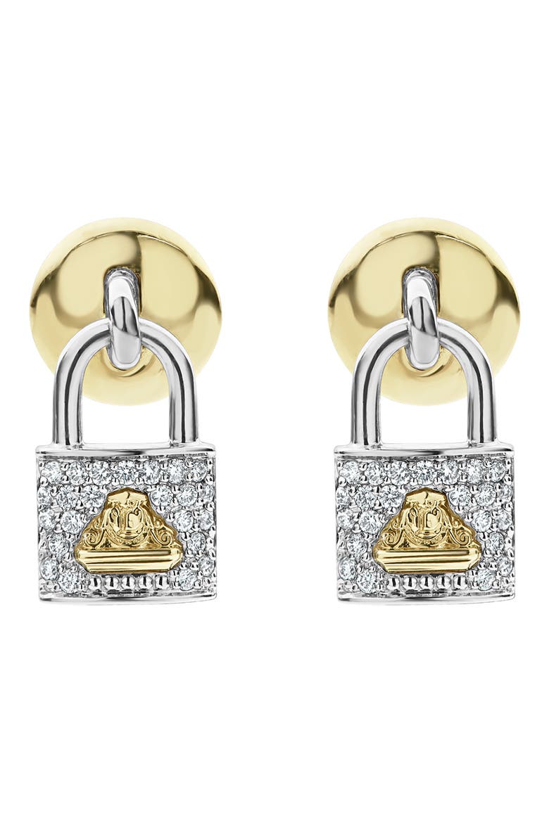 Beloved Diamond Pavé Lock Earrings, Main, color, SILVER/ DIAMOND