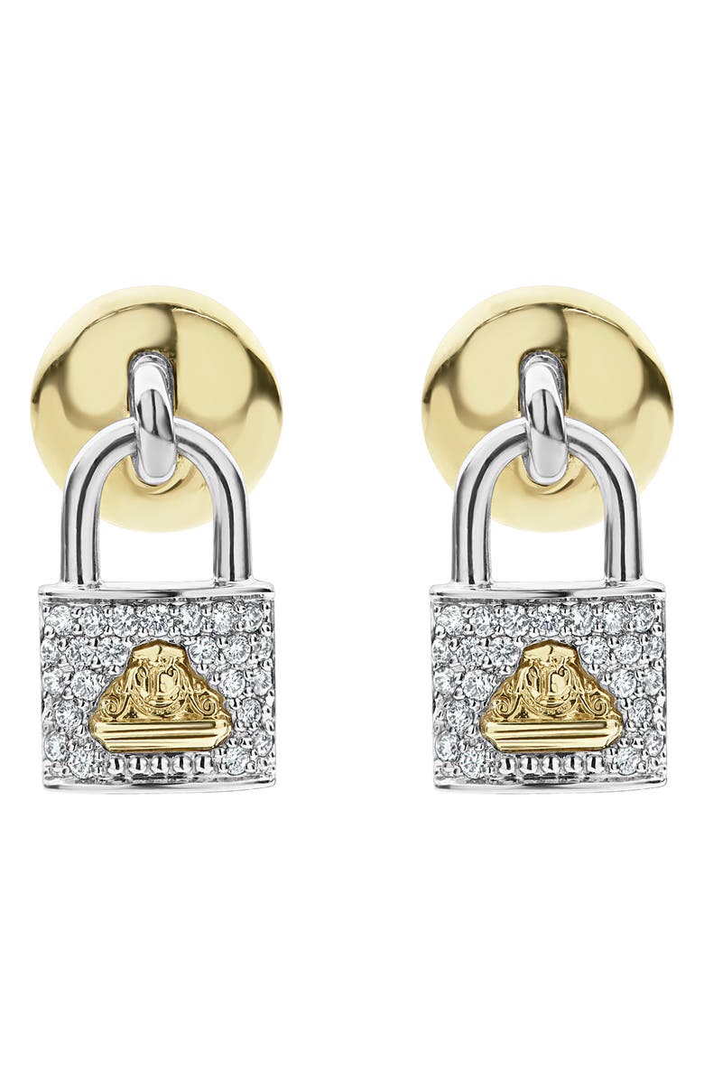 LAGOS Beloved Diamond Pavé Lock Earrings, Main, color,
