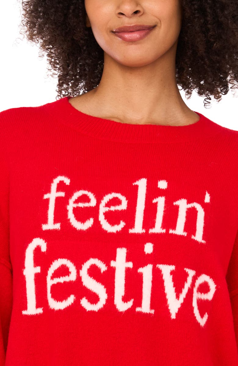 CeCe Feelin' Festive Sweater, Alternate, color, Bright Cherry/ Antique White